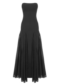 Leaundra Strapless Mesh Insert A Line Maxi Dress In Black