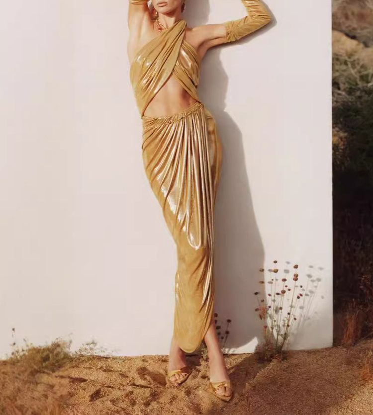 Kiah Ruched Leather Midi Dress In Yellow