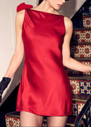 Glyxen Backless Flower Satin Mini Dress In Red