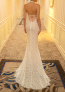 Ngendo Halter Lace Corset Maxi Dress In White