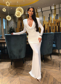 Sagebrush Long Sleeve Draped Backless Maxi Dress In White
