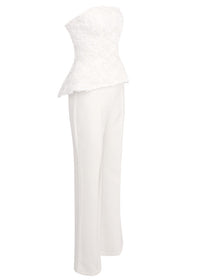 Robles Strapless Floral Peplum Two Piece Jumpsuit In White