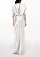 Delvion Satin Solid Ruched Maxi Dress