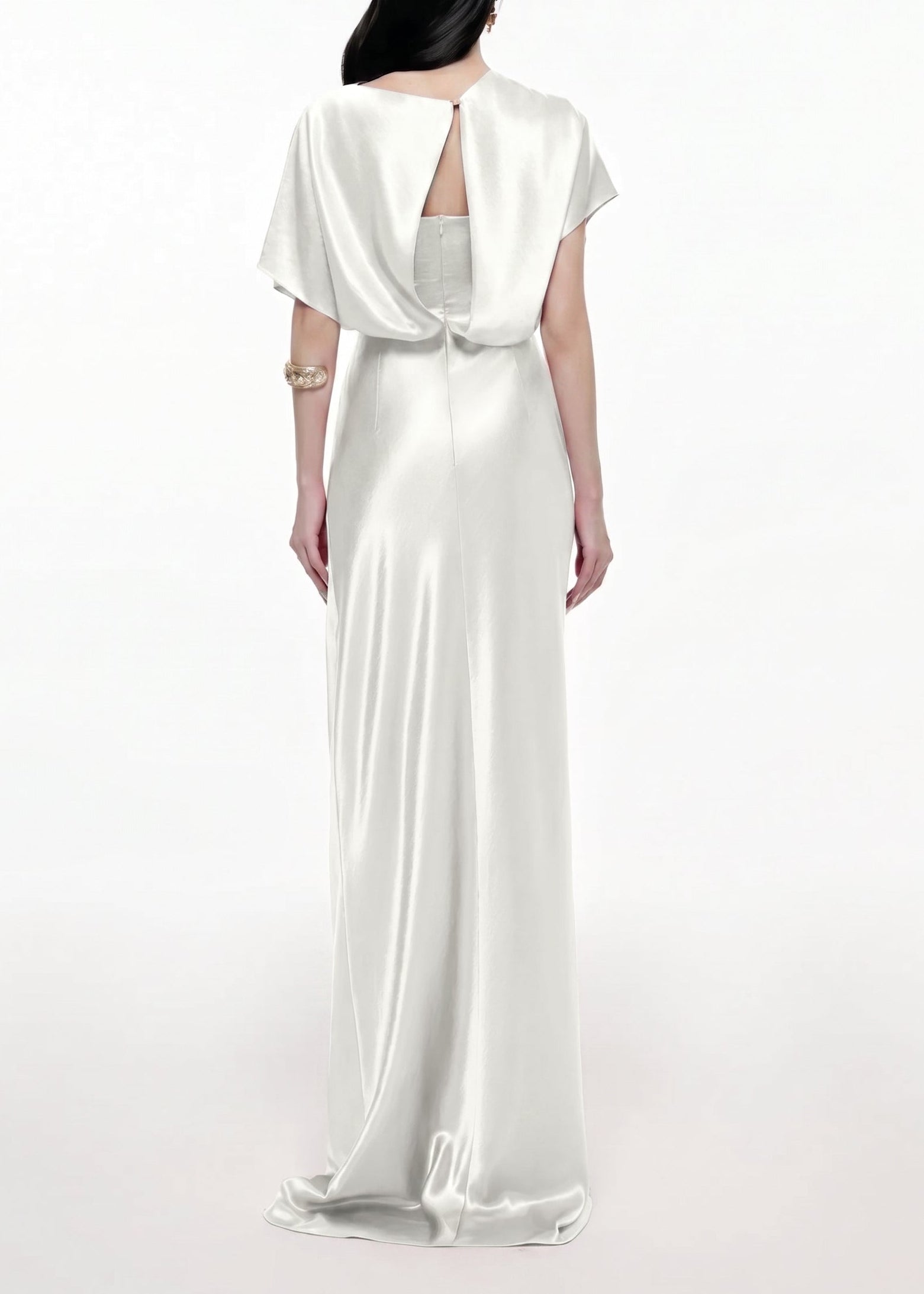Delvion Satin Solid Ruched Maxi Dress