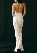 Ooyu Halter Draped Backless Maxi Dress In White