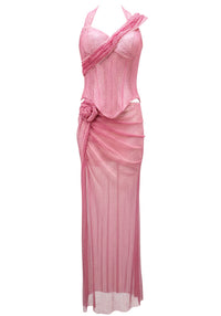 Behitha Halter Sparkly Two Piece Maxi Dress In Pink