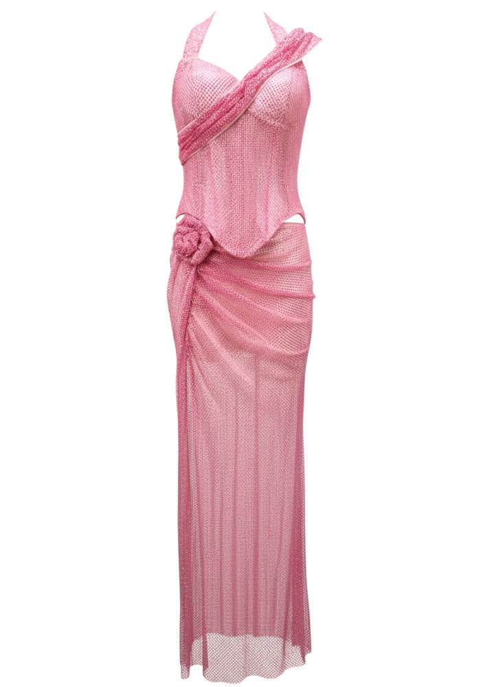 Behitha Halter Sparkly Two Piece Maxi Dress In Pink