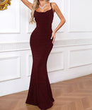 Hexara Draped Sparkly Maxi Dress In Burgundy