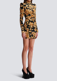 Pallavi Three-Dimensional Pattern Velvet Mini Dress In Gold