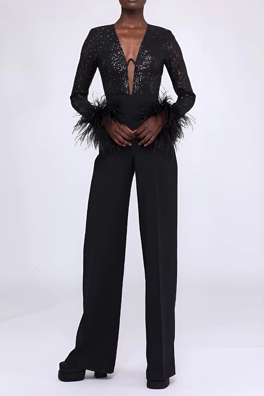 Frances Sequin Feather Jumpsuit