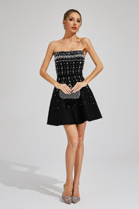 Zylar Crystal Strapless A Line Mini Dress In Black