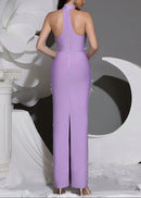 Alsatia Halter Pearl Sequin Embellished Maxi Dress In Lavender