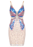 Seraphilus Sequin Crystal Mini Dress In Nude