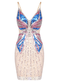 Seraphilus Sequin Crystal Mini Dress In Nude