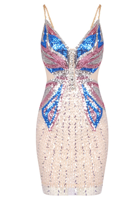 Seraphilus Sequin Crystal Mini Dress In Nude