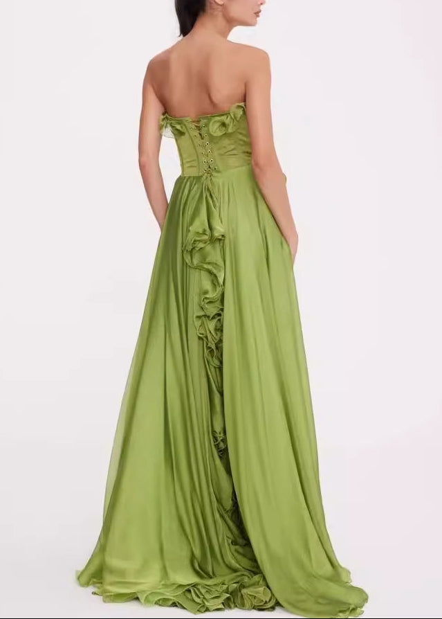 Mokgadi Strapless Ruched Mesh Maxi Dress