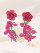 Oryxal Rose Red Flower Earrings