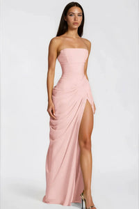 Riveno Strapless Draped High-Slit Maxi Dress