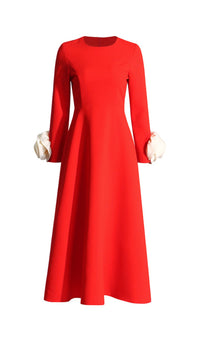 ALYVIA FLOWER EMBELLISHED MIDI DRESS-Fashionslee