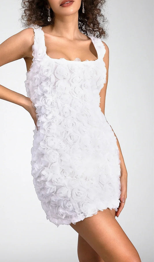 AQUATA WHITE FLOWER MINI DRESS-FLOWERING GIRL