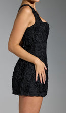 Robina Flower Mini Dress In Black