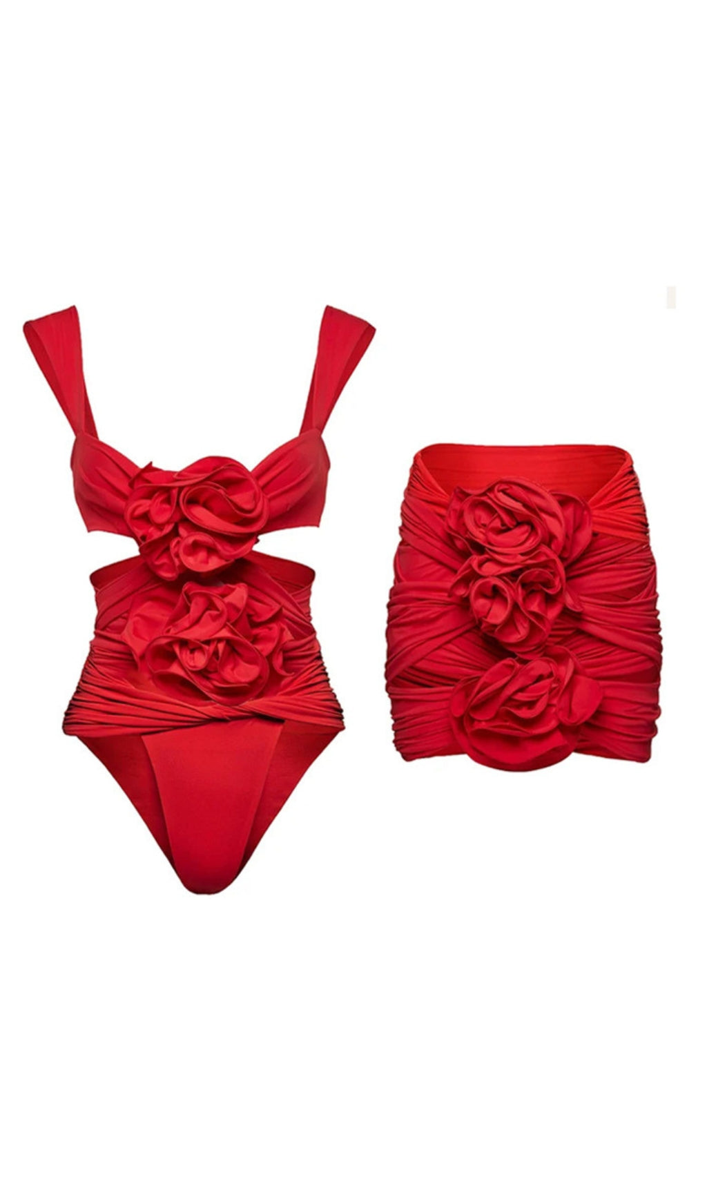 Aizen 3d Flower One Piece Swimsuit And Skirt In Red