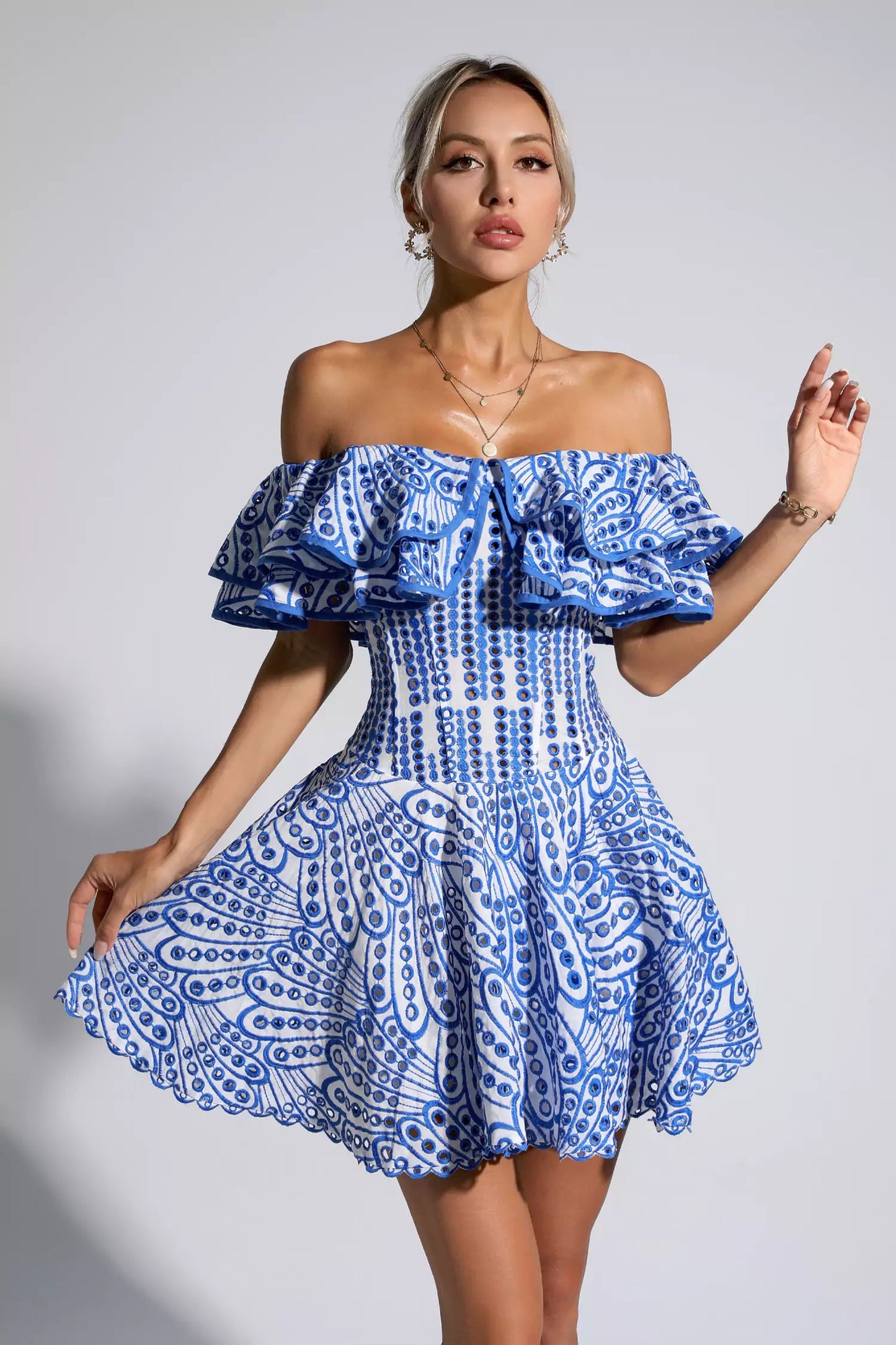 Ember Ruffle Cutout Mini Dress In Blue