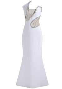 Folami Strapless Crystal Detail Maxi Dress In White