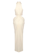 Emanar Draped Cutout Detail Maxi Dress In Ivory