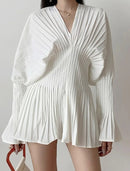 Cevorin V Neck Pleated Mini Dress