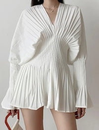 Cevorin V Neck Pleated Mini Dress