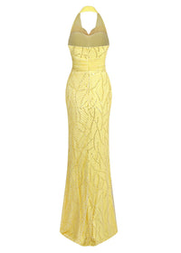 Grabena Halter Bow Detail Maxi Dress In Yellow