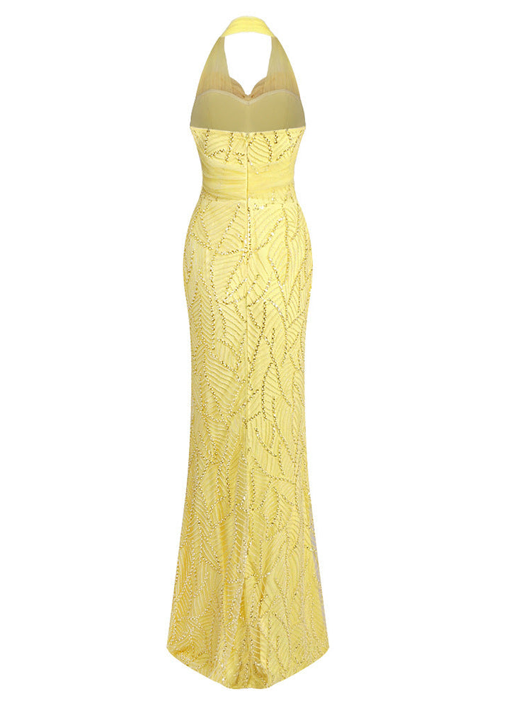 Grabena Halter Bow Detail Maxi Dress In Yellow