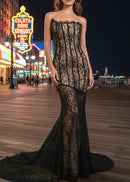 Galaxar Strapless Lace Insert Maxi Dress In Black