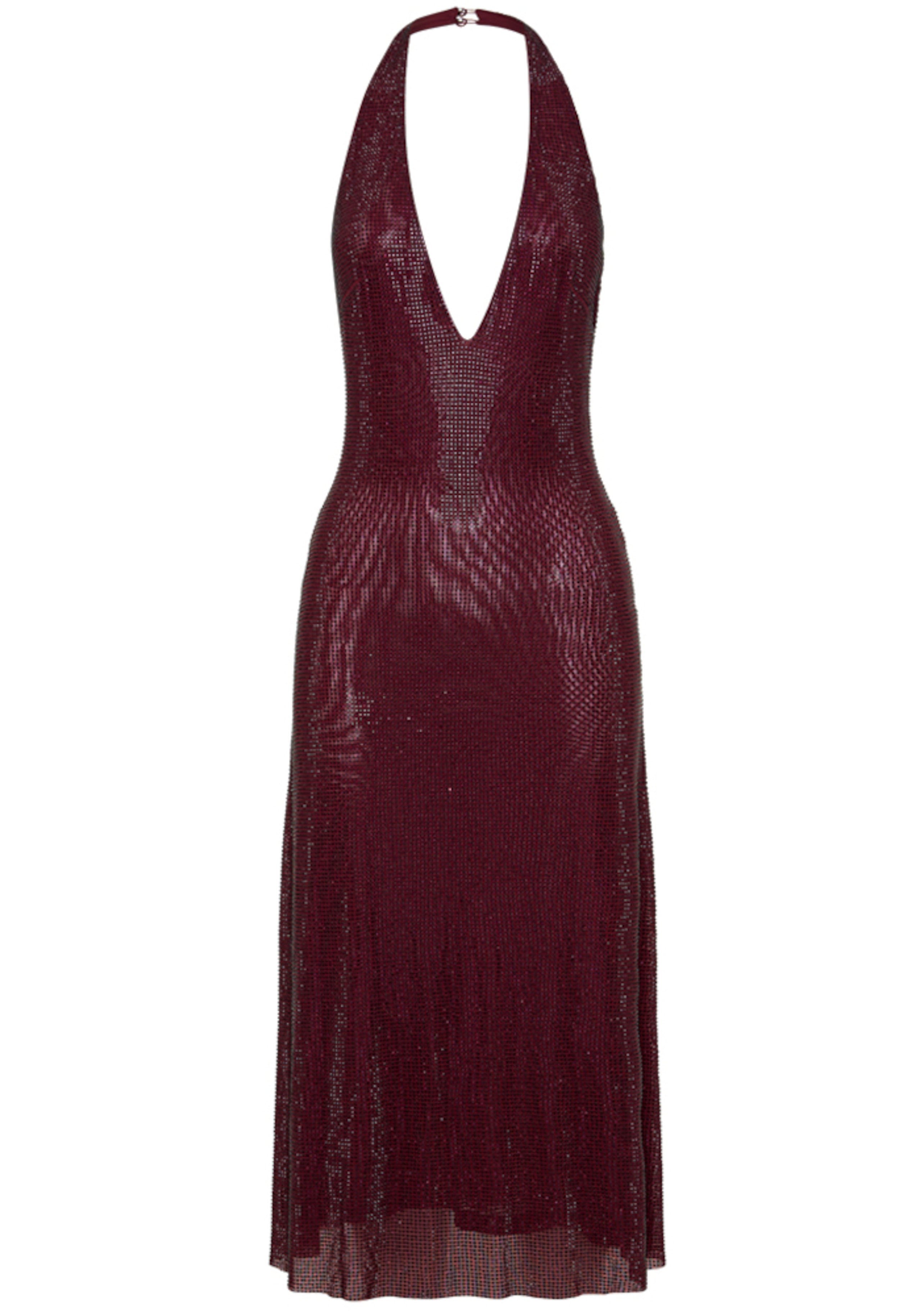Baryx Halter Sparkly Midi Dress In Burgundy