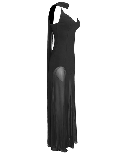 Kari Bandage Mesh Maxi Dress In Black