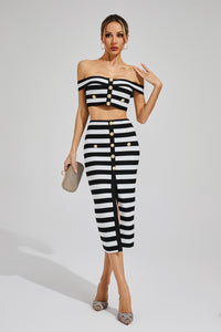 Nakoa Two-Tone Embellished Knitted Cropped Top Skirt Set