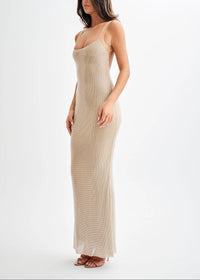 Aelithar Mesh Insert Sparkly Backless Maxi Dress In Nude