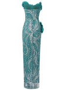 Xandria Floral Strapless Sequin Maxi Dress In Green