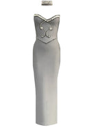 Aethon Crystal Choker Strapless Maxi Dress In Grey