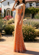 Roselani Strapless Crystal Maxi Dress In Orange