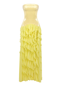 Alekos Strapless Sequin Ruffle Maxi Dress