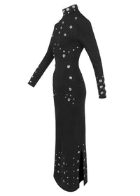 Brythis Long Sleeved Studded Maxi Dress In Black