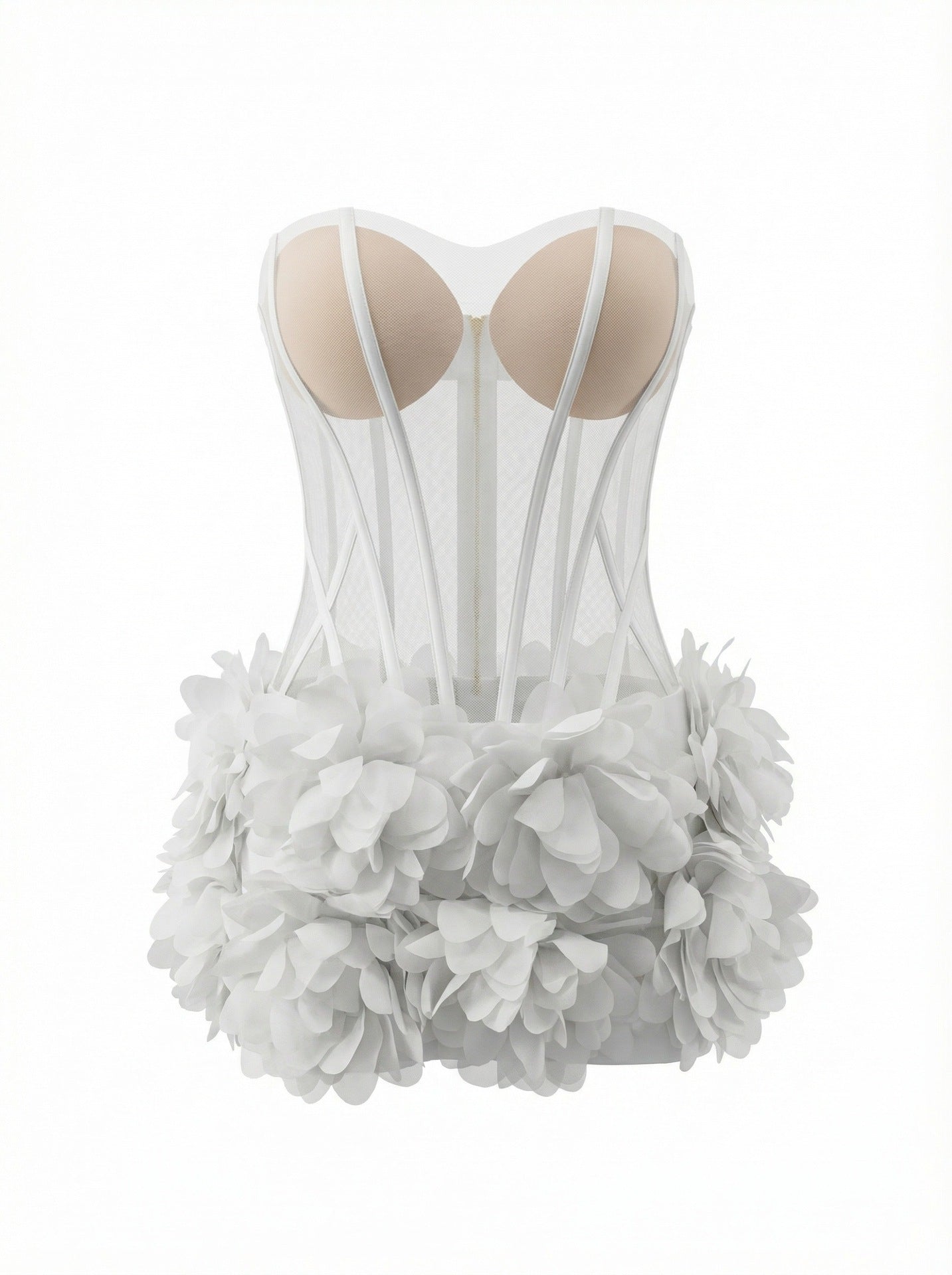 Oryxel Strapless Petal Mesh Bustier Mini Dress White