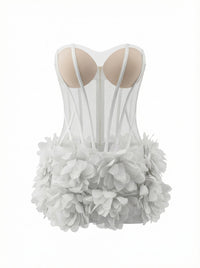 Oryxel Strapless Petal Mesh Bustier Mini Dress White