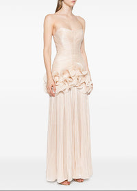 Rosaire Strapless Draped Ruffle Maxi Dress In Ivory