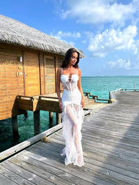 Jexara Lace Ruched Corset Maxi Dress In White