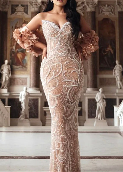 Lathrop Strapless Pearl Sequin Embellished Maxi Dress In Nude