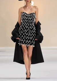 Faris Strapless Crystal Pearl Embellished Mini Dress In Black