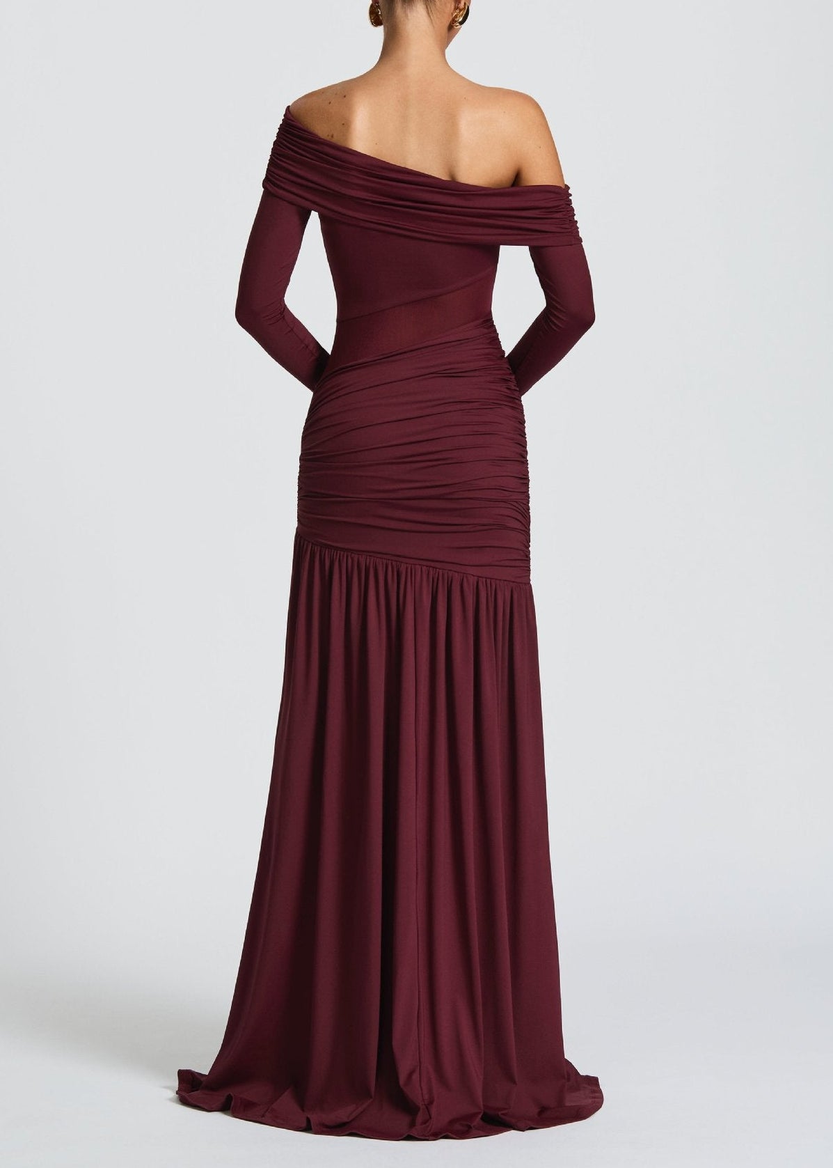 Ariane Burgundy One Shoulder Gathered Maxi Dress